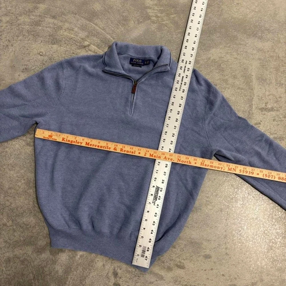 Polo Ralph Lauren Baby Blue Pima Cotton Quarter Zip Sweater Men's Large